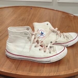 Converse Cream High-Tops with Red Accents